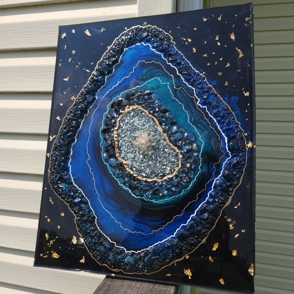 resin geode inspired wall art with real 24k gold flake and crystal quarts - Picture 5 of 17